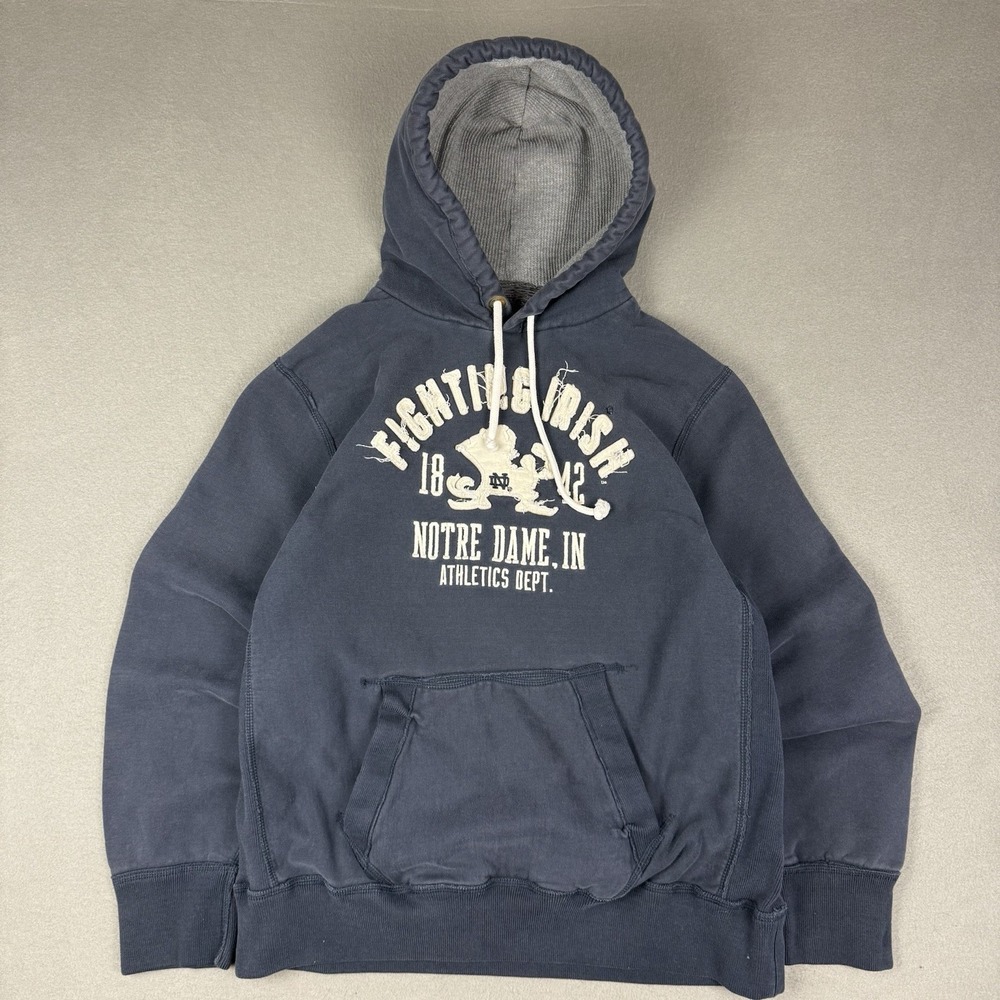 Notre Dame Hoodie Mens XXL 2XL Navy‎ Y2K Vintage Spellout Green Fighting Irish